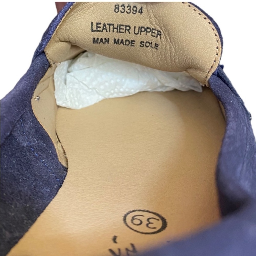 Enzo Tesoti Leather Suede Low Heel Loafer Sz 8.5 US (39 EU) Navy w/ Gold Accent - Picture 11 of 13